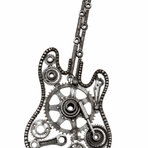 Handcrafted Industrial Metal Guitar Sculpture