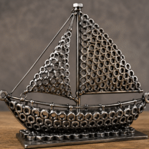 Handcrafted Metal Sailboat Sculpture